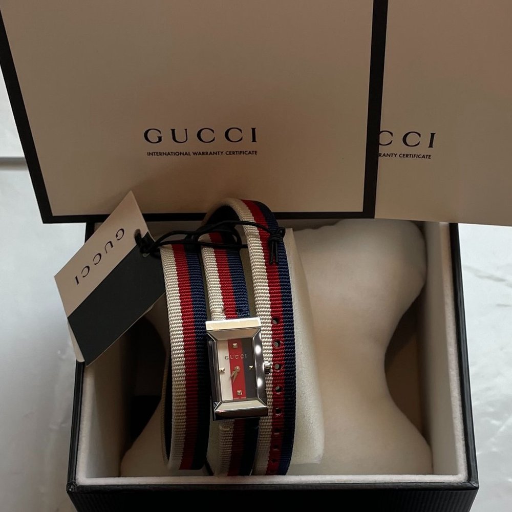 Gucci G-Frame Nylon Strap Wrap Strap Watch Green Swiss Made NWT AND BOX - Picture 6 of 16